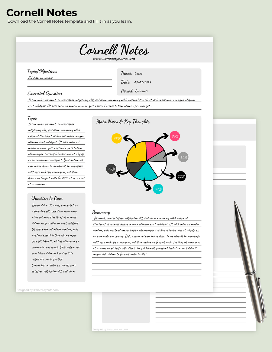 Comprehensive Cornell Notes Template - WordLayouts
