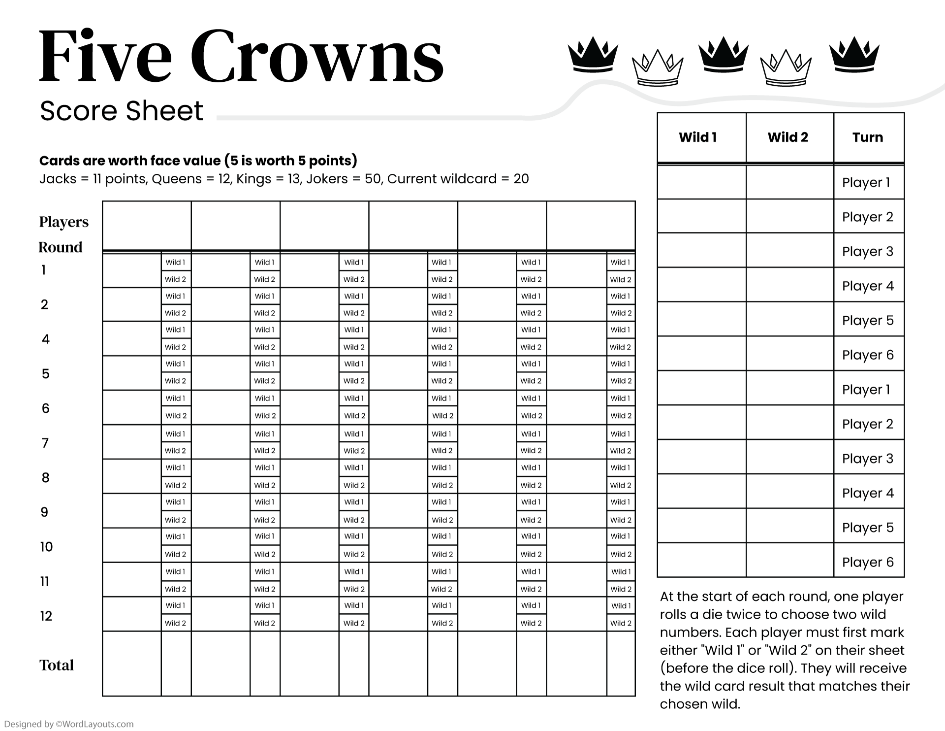 five crowns score sheet - pdf