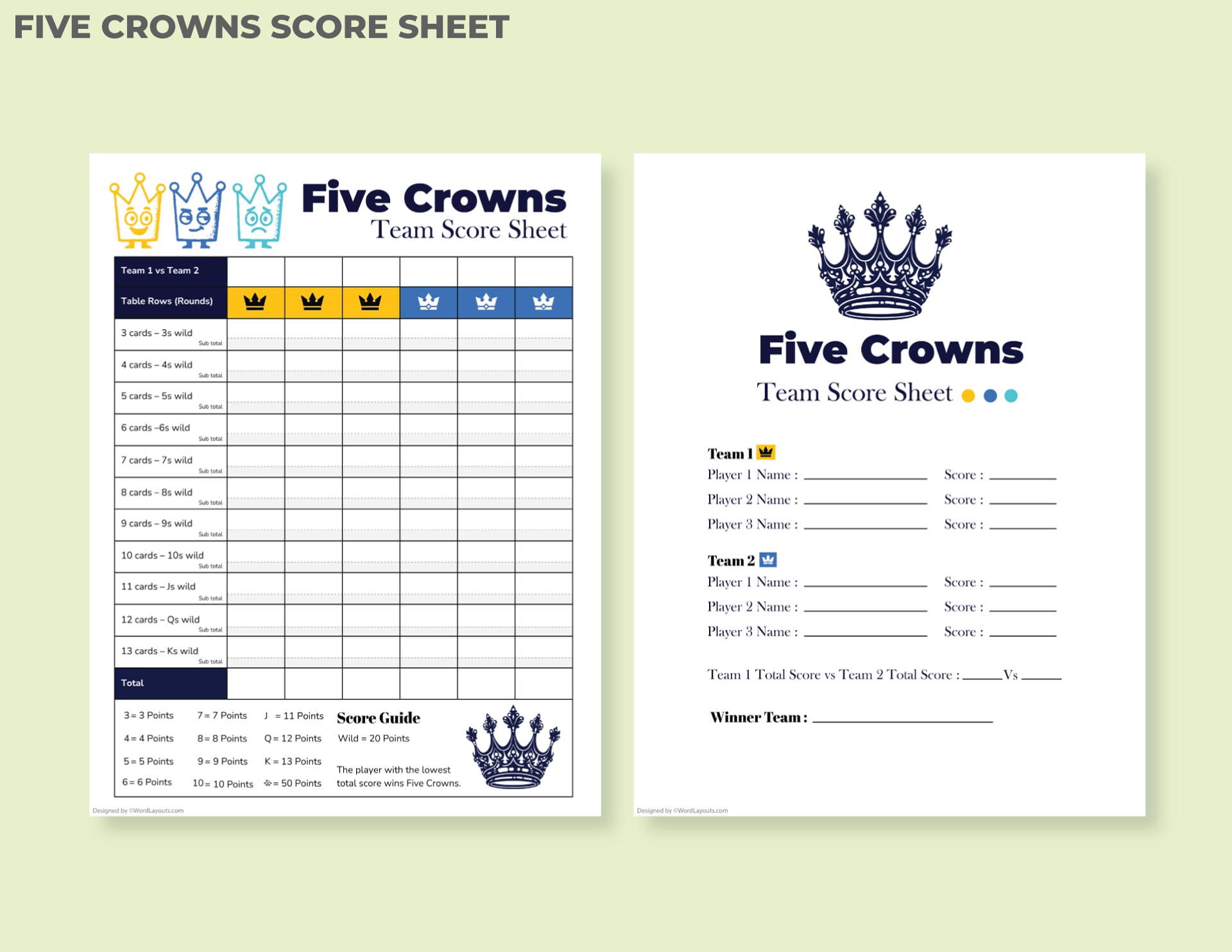 five crowns score sheet - pdf