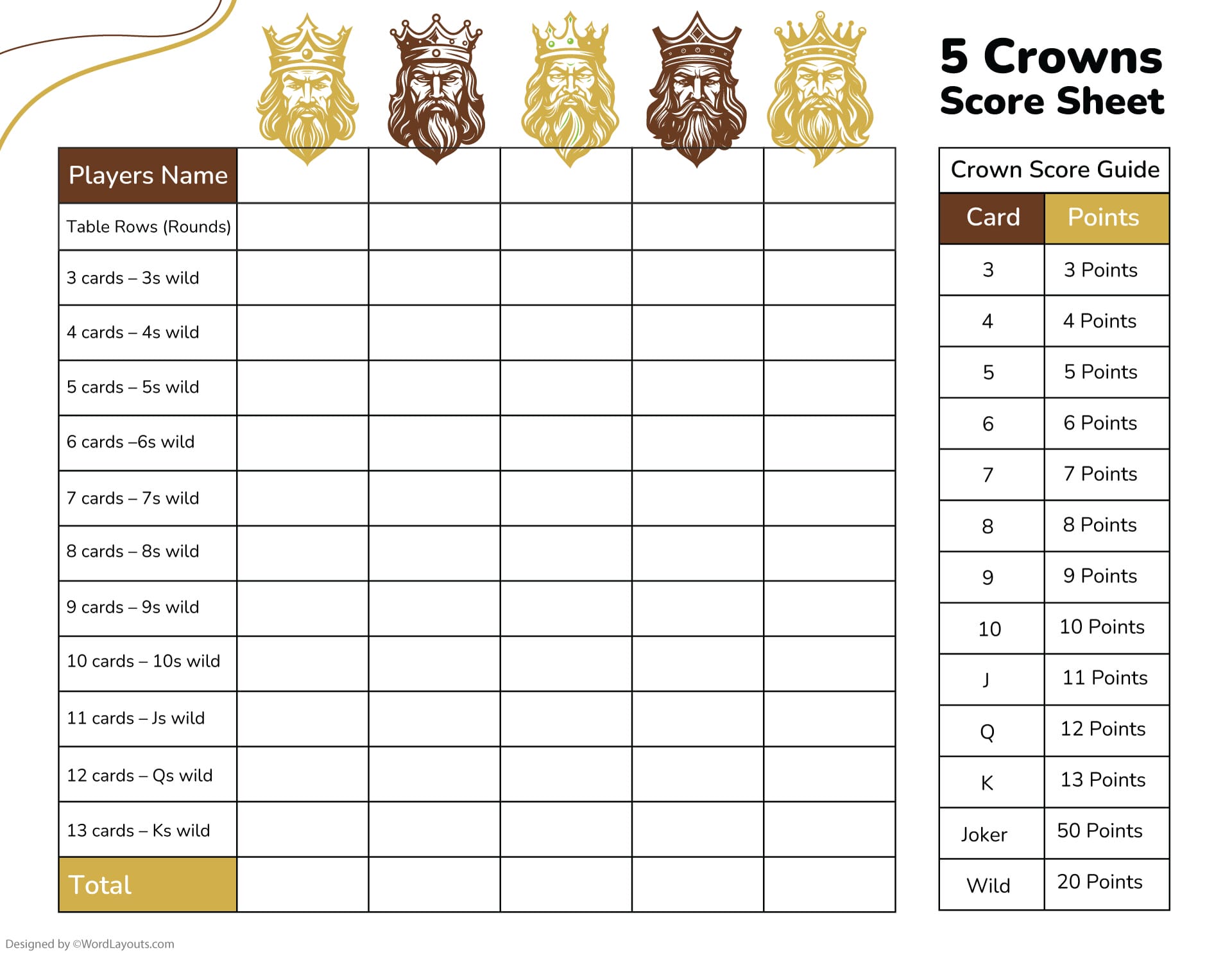 five crowns score sheet - pdf