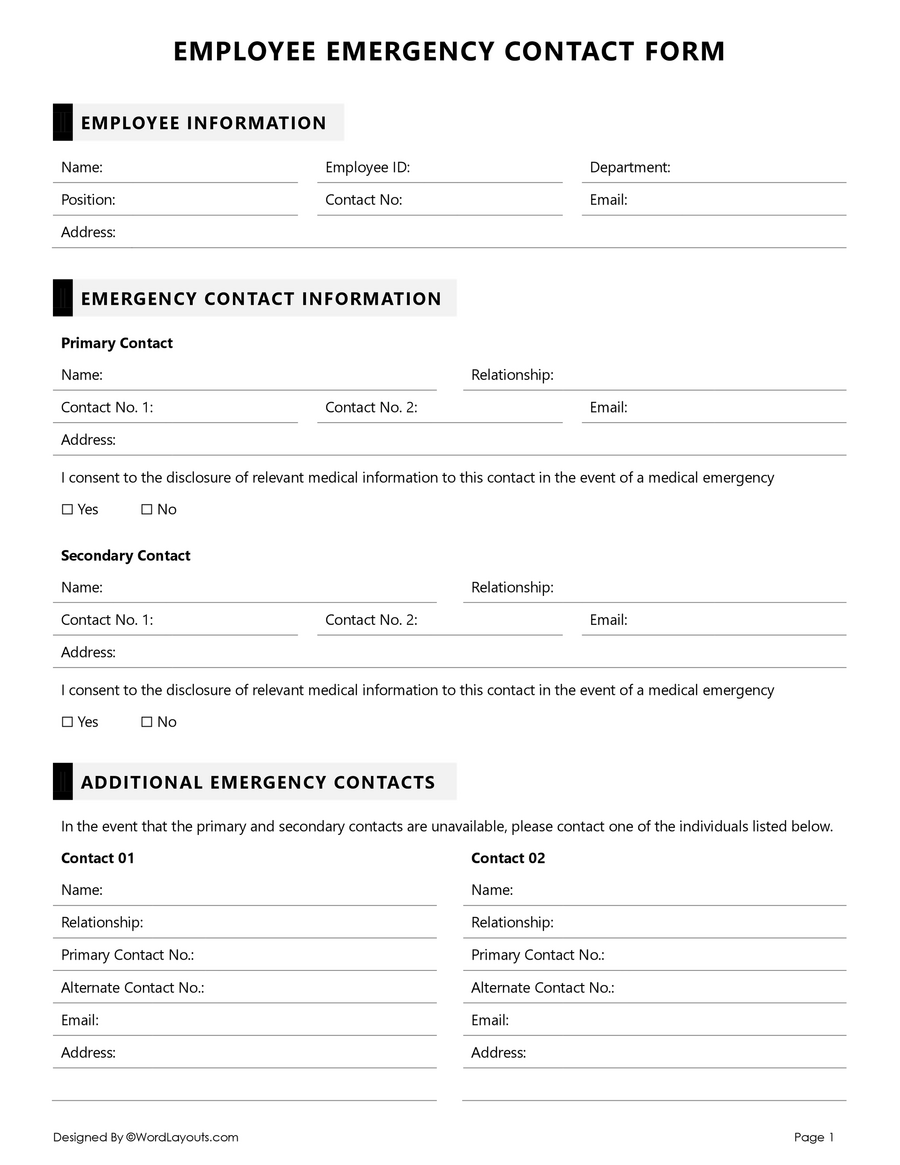 Free Employee Emergency Contact Form Template