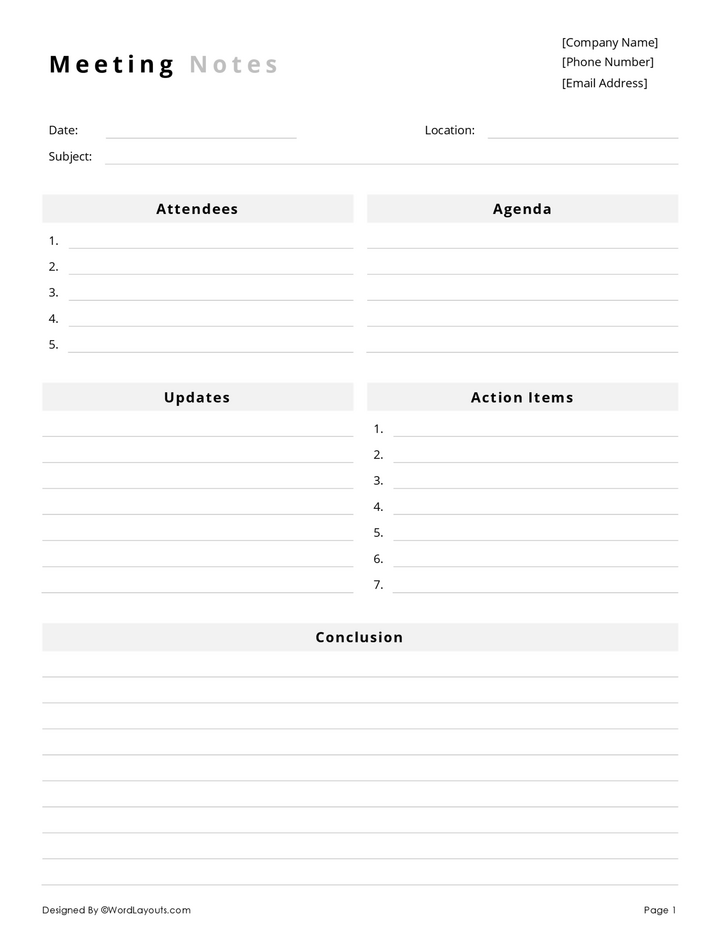 Free Meeting Notes Templates - WordLayouts